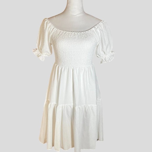 Off Shoulder Smocked White Dress - Size Small *NEW* - Picture 4 of 6